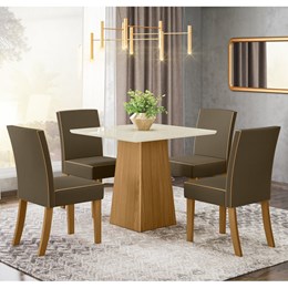 Conjunto Sala de Jantar Mesa Dora com 4 Cadeiras Maris Nature/Bege - Móveis Henn
