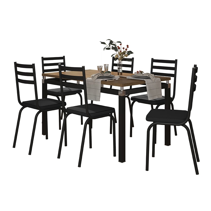 Conjunto Sala de Jantar Mesa Malva 136cm Nature com 6 Cadeiras 118