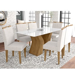 Conjunto Sala de Jantar Mesa Santorini Canela/Off White com 6 Cadeiras Creta Canela/Champagne - PR M