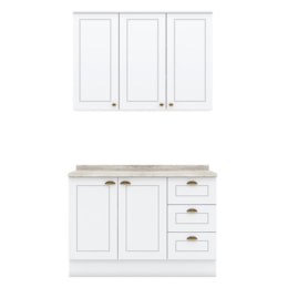Cozinha Americana 2 Peças Branco com Tampo Calcare - Móveis Henn Cozinha Americana 2 Peças Branco com Tampo Calcare - Móveis Henn