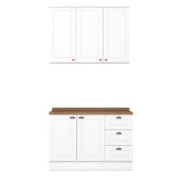 Cozinha Americana 2 Peças Branco com Tampo Nature - Móveis Henn