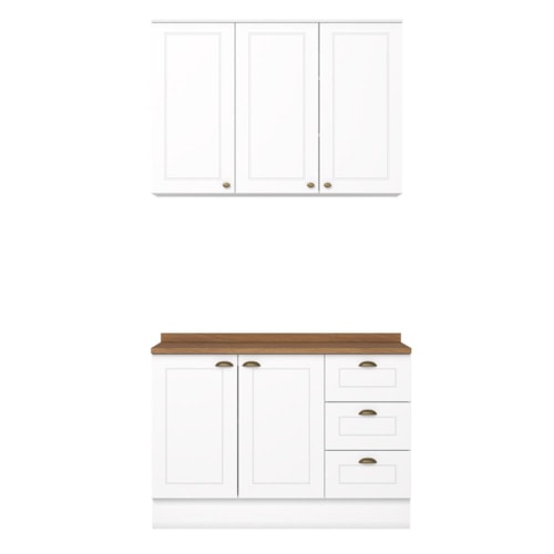 Cozinha Americana 2 Peças Branco com Tampo Nature - Móveis Henn