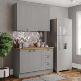 Cozinha Americana 2 Peças Cinza com Tampo Nature - Móveis Henn