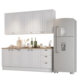 Cozinha Americana 4 Peças com Balcão 120cm e Tampo Branco/Nature - Móveis Henn