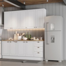 Cozinha Americana 4 Peças com Balcão 120cm e Tampo Branco/Nature - Móveis Henn