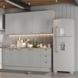 Cozinha Americana 4 Peças com Balcão 120cm e Tampo Cinza/Nature - Móveis Henn