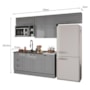 Cozinha Americana 5 Peças com Balcão 120cm e Aéreo Micro-ondas Cinza - Móveis Henn 
