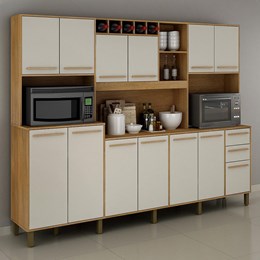 Cozinha Compacta Ágata 13 Portas e 2 Gavetas Cinamomo/Off White - Valdemóveis