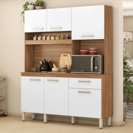 Cozinha Compacta Alamo 6 Portas e 1 Gaveta Amêndola/Branco - Demóbile   Cozinha Compacta Alamo 6 Portas e 1 Gaveta Amêndola/Branco - Demóbile