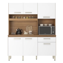 Cozinha Compacta Alamo 6 Portas e 1 Gaveta Amêndola/Branco - Demóbile   Cozinha Compacta Alamo 6 Portas e 1 Gaveta Amêndola/Branco - Demóbile