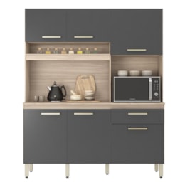 Cozinha Compacta Alamo 6 Portas e 1 Gaveta Avena/Grafito - Demóbile   Cozinha Compacta Alamo 6 Portas e 1 Gaveta Avena/Grafito - Demóbile