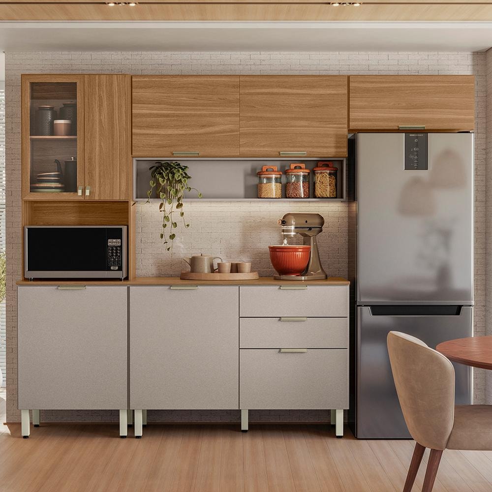 Cozinha Compacta Amora 10 Portas e 2 Gavetas Amêndola/Grafito