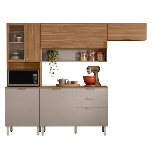 Cozinha Compacta Alba 8 Portas Amêndola Touch/Nude Prime TX e Balcão 120cm com Tampo MDP - Demóbile