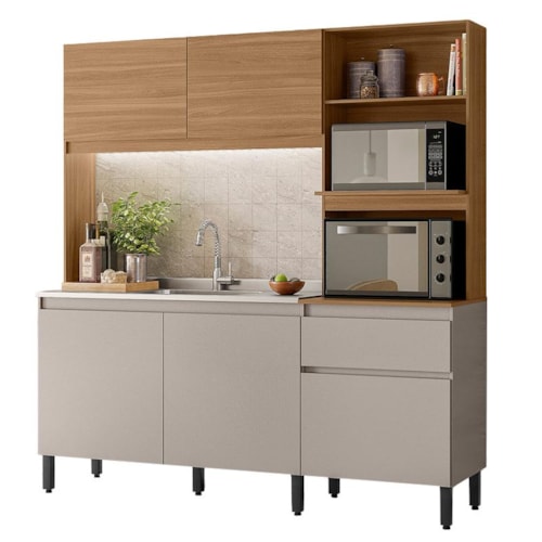 Cozinha Compacta Amaranto 5 Portas e 1 Gaveta Amêndola Touch/Nude Prime TX - Demóbile