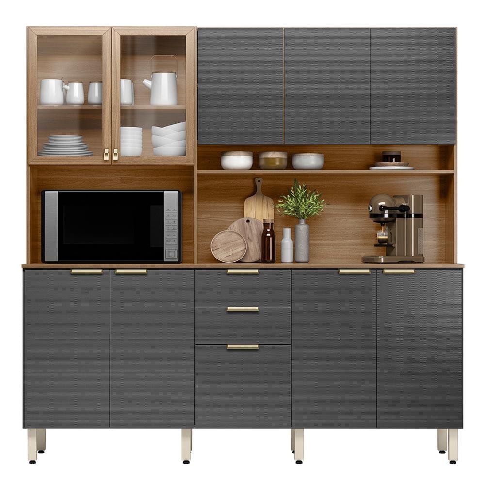アーモンド4セット Cozinha Compacta Amora 10 Portas e 2 Gavetas Amêndola/Grafito