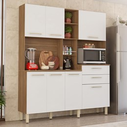 Cozinha Compacta Encanto 7 Portas e 2 Gavetas Amêndola/Branco - PR Móveis  