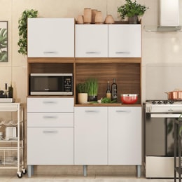 Cozinha Compacta Harmonia 6 Portas e 2 Gavetas Amêndola/Branco - Demóbile   Cozinha Compacta Harmonia 6 Portas e 2 Gavetas Amêndola/Branco - Demóbile