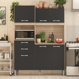 Cozinha Compacta Harmonia 6 Portas e 2 Gavetas Avena/Grafito - Demóbile   Cozinha Compacta Harmonia 6 Portas e 2 Gavetas Avena/Grafito - Demóbile
