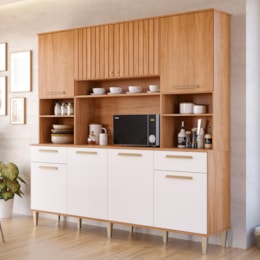 Cozinha Compacta Lívia 200cm 8 Portas e 2 Gavetas Cinamomo/Branco - MGM 