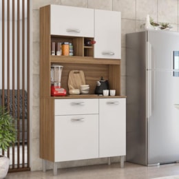 Cozinha Compacta Malta 4 Portas e 1 Gaveta Amêndola/Branco - Demóbile Cozinha Compacta Malta 4 Portas e 1 Gaveta Amêndola/Branco - Demóbile