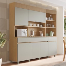 Cozinha Compacta Realeza 220cm 6 Portas e 3 Gavetas Carvalho/Greige - Nesher