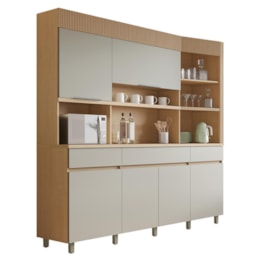 Cozinha Compacta Realeza 220cm 6 Portas e 3 Gavetas Carvalho/Greige - Nesher