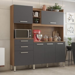 Cozinha Compacta Select 6 Portas e 2 Gavetas Amêndola/Grafito - Demóbile