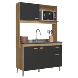 Cozinha Compacta Veneto 122cm 4 Portas e 1 Gaveta Castani/Chumbo - Indékes
