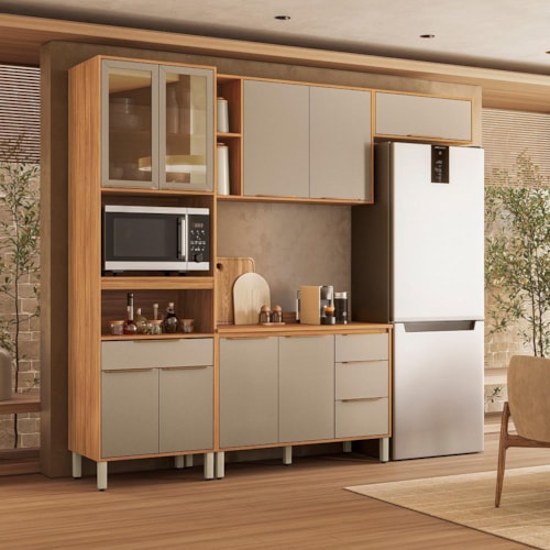 Cozinha Completa 4 Peças com Paneleiro 1 Forno Plena Cinamon/Nude Prime TX - Demóbile