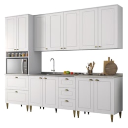 Cozinha Completa 5 Peças Americana Branco com Torre Quente e Tampo Calcare - Móveis Henn Cozinha Completa 5 Peças Americana Branco com Torre Quente e Tampo Calcare - Móveis Henn