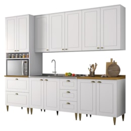 Cozinha Completa 5 Peças Americana Branco com Torre Quente e Tampo Nature - Móveis Henn Cozinha Completa 5 Peças Americana Branco com Torre Quente e Tampo Nature - Móveis Henn