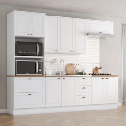 Cozinha Completa 5 Peças Americana com Torre Quente 2 Fornos e Balcão 120cm Branco/Nature sem Tampo - Móveis Henn