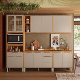 Cozinha Completa 5 Peças com Paneleiro 1 Forno, 2 Balcões e 2 Armários Aéreos Plena Cinamon/Nude Prime TX - Demóbile
