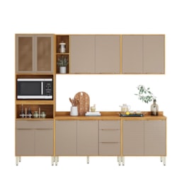 Cozinha Completa 5 Peças com Paneleiro 1 Forno, 2 Balcões e 2 Armários Aéreos Plena Cinamon/Nude Prime TX - Demóbile