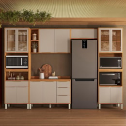 Cozinha Completa 5 Peças com Paneleiro 1 Forno e Paneleiro Duplo Forno Plena Cinamon/Nude Prime TX - Demóbile