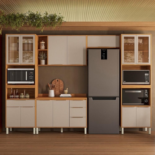 Cozinha Completa 5 Peças com Paneleiro 1 Forno e Paneleiro Duplo Forno Plena Cinamon/Nude Prime TX - Demóbile