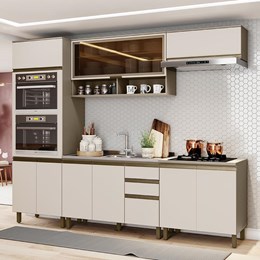Cozinha Completa 5 Peças Connect Duna/Cristal com Aéreo Basculante Vidro - Móveis Henn