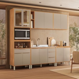 Cozinha Completa 5 Peças sem Tampo com Paneleiro 1 Forno, 2 Balcões e 2 Armários Aéreos Plena Cinamon/Nude Prime TX - Demóbile  Cinamon/Nude Prime TX