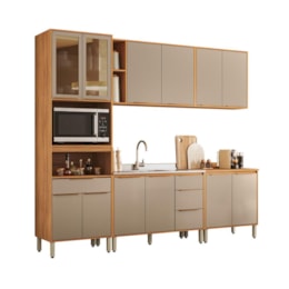 Cozinha Completa 5 Peças sem Tampo com Paneleiro 1 Forno, 2 Balcões e 2 Armários Aéreos Plena Cinamon/Nude Prime TX - Demóbile  Cinamon/Nude Prime TX