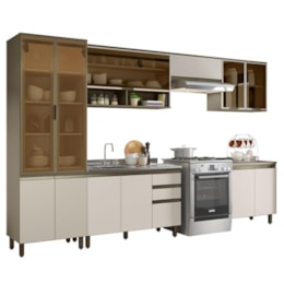 Cozinha Completa 6 Peças Connect Duna/Cristal com Cristaleira e Aéreo Vidro - Móveis Henn Cozinha Completa 6 Peças Connect Duna/Cristal com Cristaleira e Aéreo Vidro - Móveis Henn