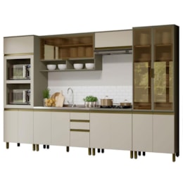 Cozinha Completa 6 Peças Connect Duna/Cristal com Torre Quente e Cristaleira - Móveis Henn Cozinha Completa 6 Peças Connect Duna/Cristal com Torre Quente e Cristaleira - Móveis Henn