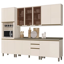 Cozinha Completa 6 Peças Connect Off White com Aéreo 3 Portas Vidro - Móveis Henn