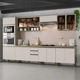 Cozinha Completa 7 Peças Connect Duna/Cristal com Torre Quente e Aéreo Vidro - Móveis Henn 