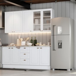 Cozinha Completa Americana 4 Peças Branco com Tampo - Móveis Henn Cozinha Completa Americana 4 Peças Branco com Tampo - Móveis Henn