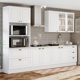 Cozinha Completa Americana 4 Peças Branco com Torre Quente e Aéreo Vidro - Móveis Henn 