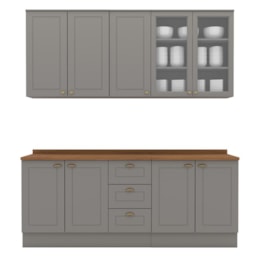 Cozinha Completa Americana 4 Peças Cinza/Nature com Tampo - Móveis Henn Cozinha Completa Americana 4 Peças Cinza/Nature com Tampo - Móveis Henn