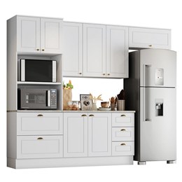 Cozinha Completa Americana 4 Peças com Balcão 120cm Branco - Móveis Henn Cozinha Completa Americana 4 Peças com Balcão 120cm Branco - Móveis Henn