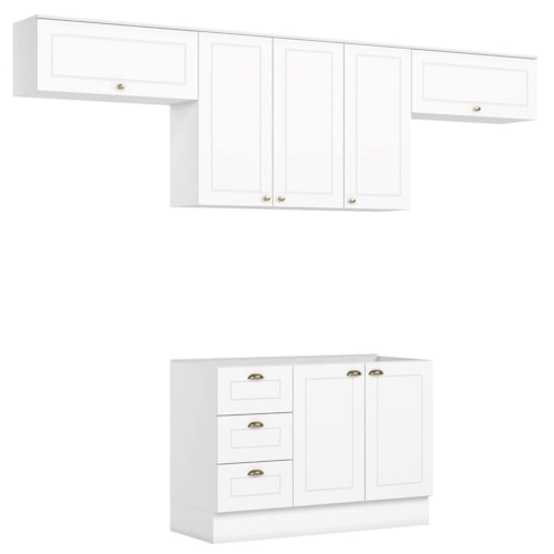 Cozinha Completa Americana 4 Peças com Balcão 120cm Branco sem Tampo - Móveis Henn