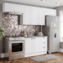 Cozinha Completa Americana 4 Peças com Balcão 120cm Branco sem Tampo - Móveis Henn