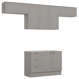 Cozinha Completa Americana 4 Peças com Balcão 120cm Cinza sem Tampo - Móveis Henn